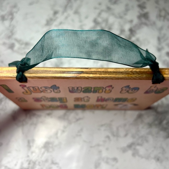 Handmade Wooden Colorful Tie Dye Stay At Home Dog Mom Artisan Hanging Sign Decor - Picture 4 of 5